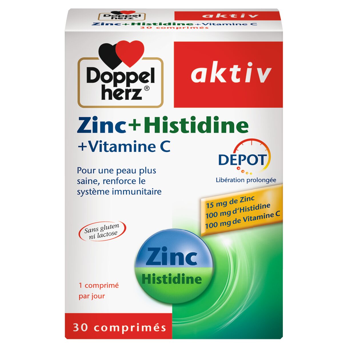 DOPPELHERZ AKTIV ZINC+HISTIDINE + VITAMINE C 30 COMPRIMES