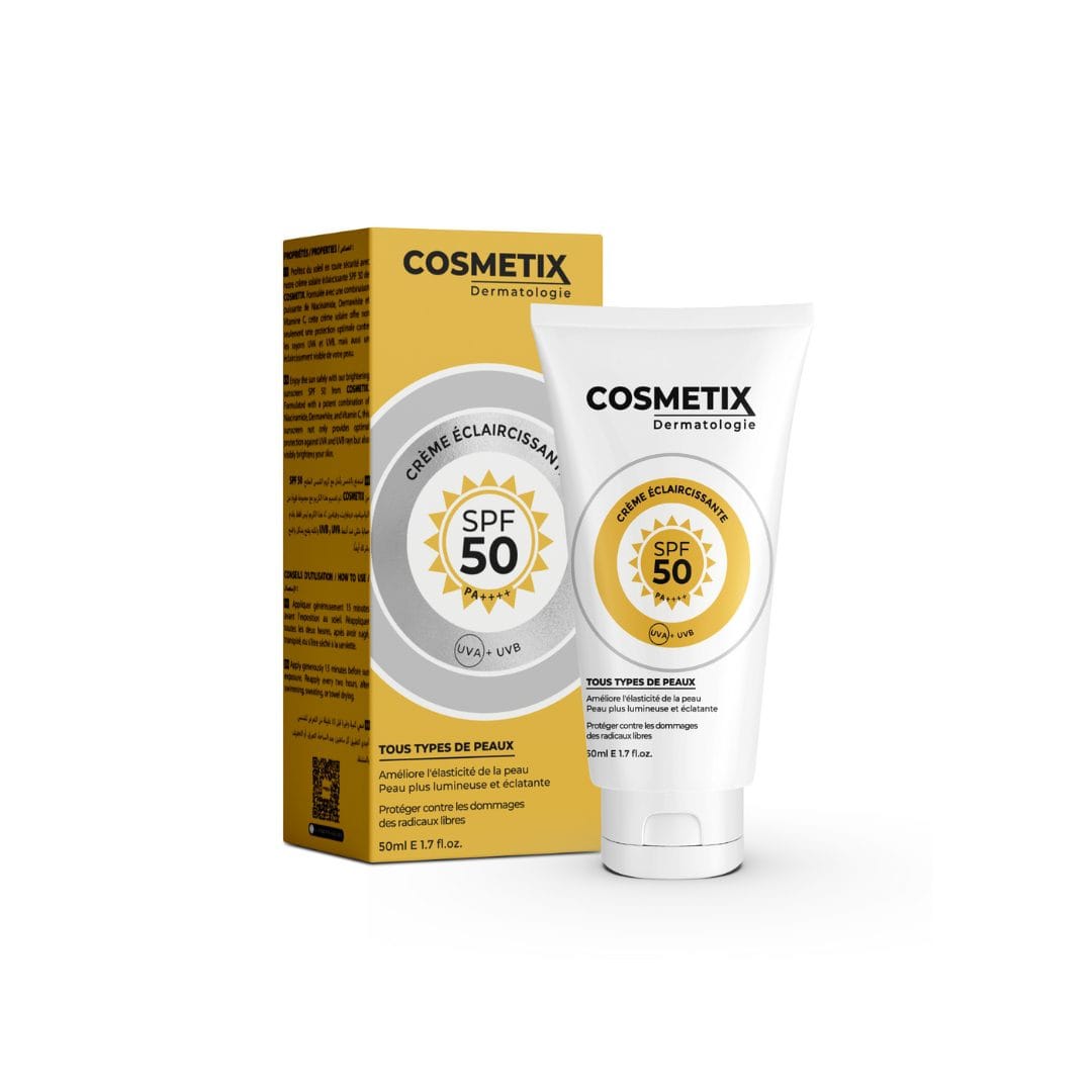 COSMETIX Crème Éclaircissante Soin 2en1 SPF50+ – Teint Unifié & Haute Protection Solaire – 50ml