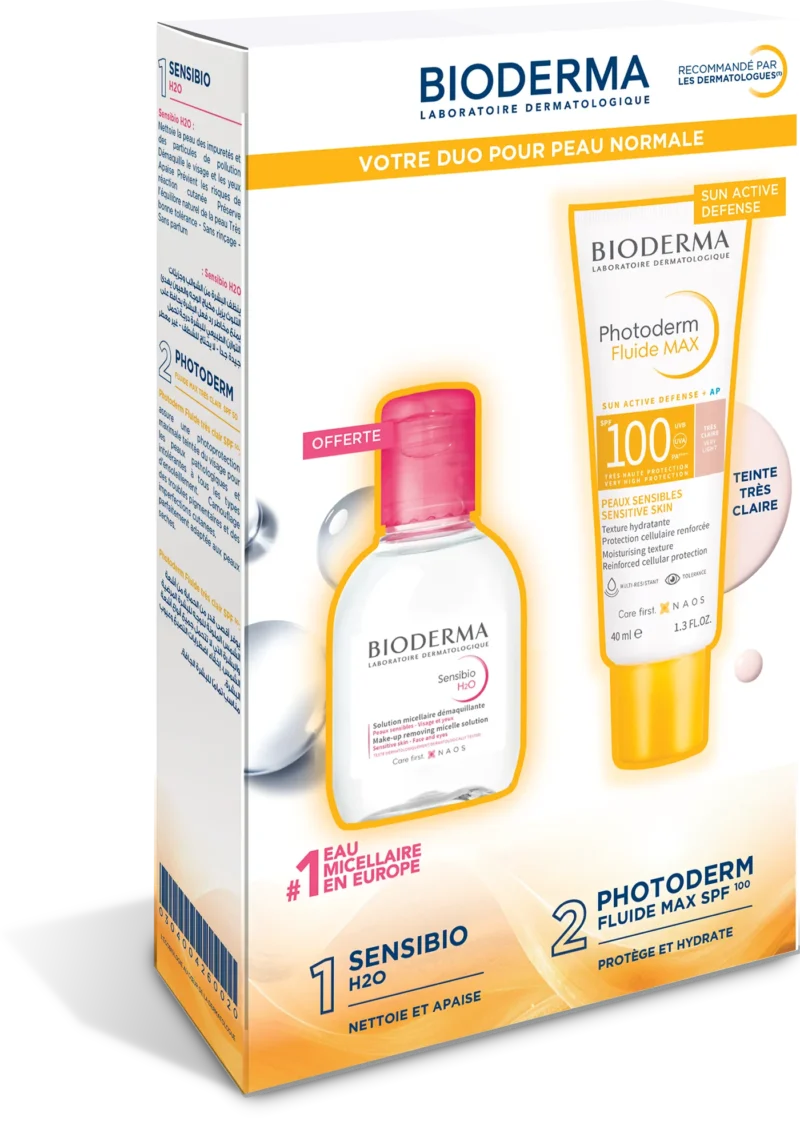 OFFRE Coffret Bioderma Photoderm MAX Fluide SPF100 Teinte Très Claire 40ml +Sensibio H2O 100ml