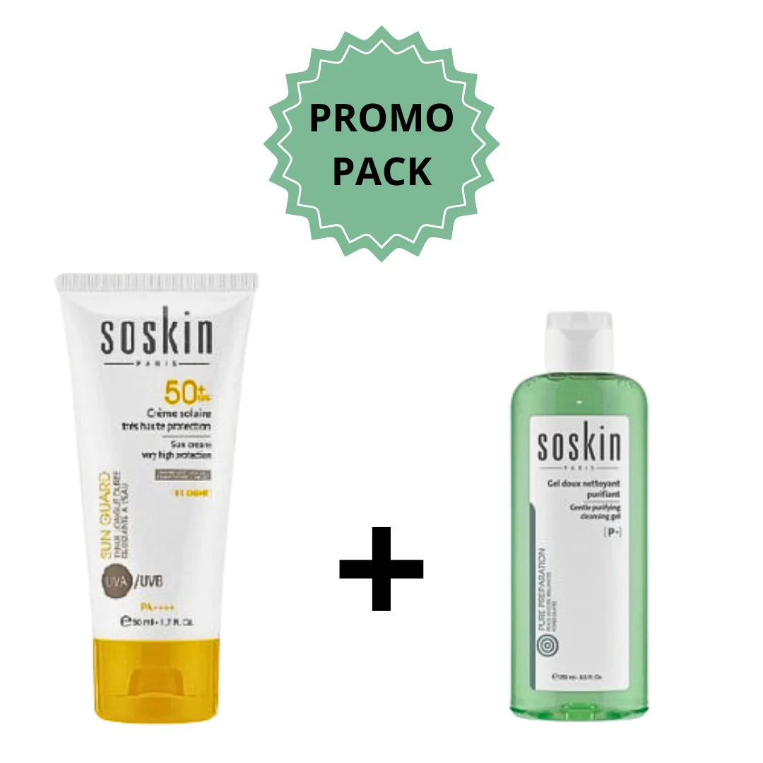 OFFRE SOSKIN PACK Crème solaire Invisible riche Spf50+ 125ml+Gel Nettoyent 100ml Pack