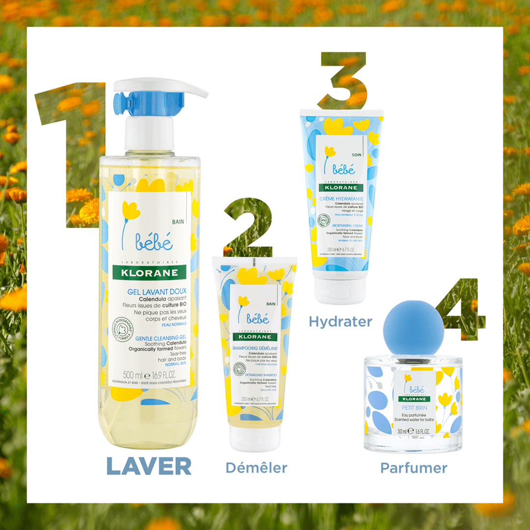 Klorane – Gel lavant doux au Calendula apaisant – Bébé – Corps et cheveux – Peau normale 500ml