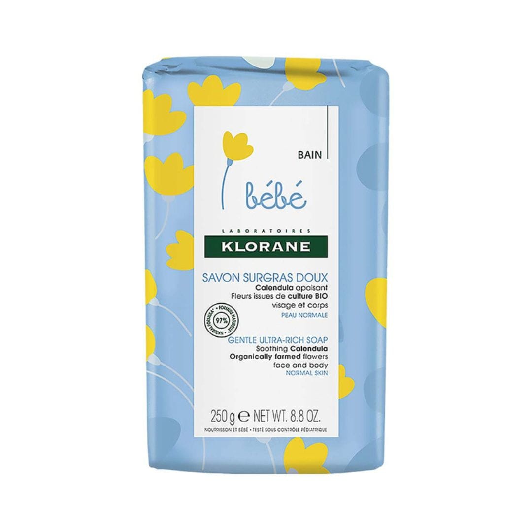 Klorane – Savon surgras doux Calendula apaisant – Bébé – Peau normale – Visage et Corps