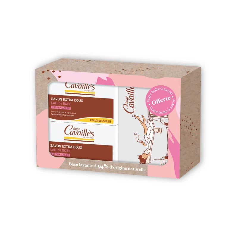 ROGE CAVAILLES – SAVON PARFUME LAIT DE ROSE 250G X2 +BOITE OFFERTE