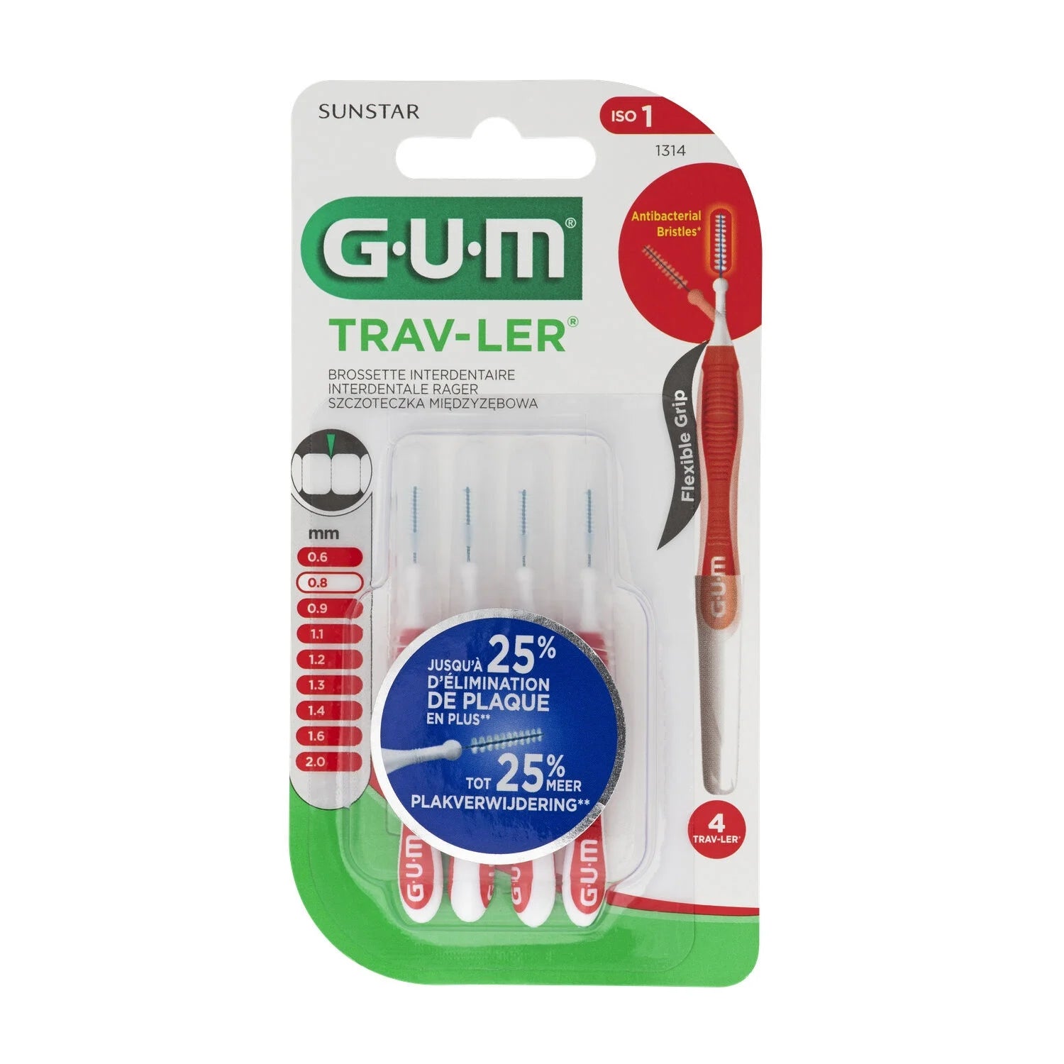 GUM Trav-Ler 4 Brossettes Interdentaires – Taille : 1314 : 0,8 mm