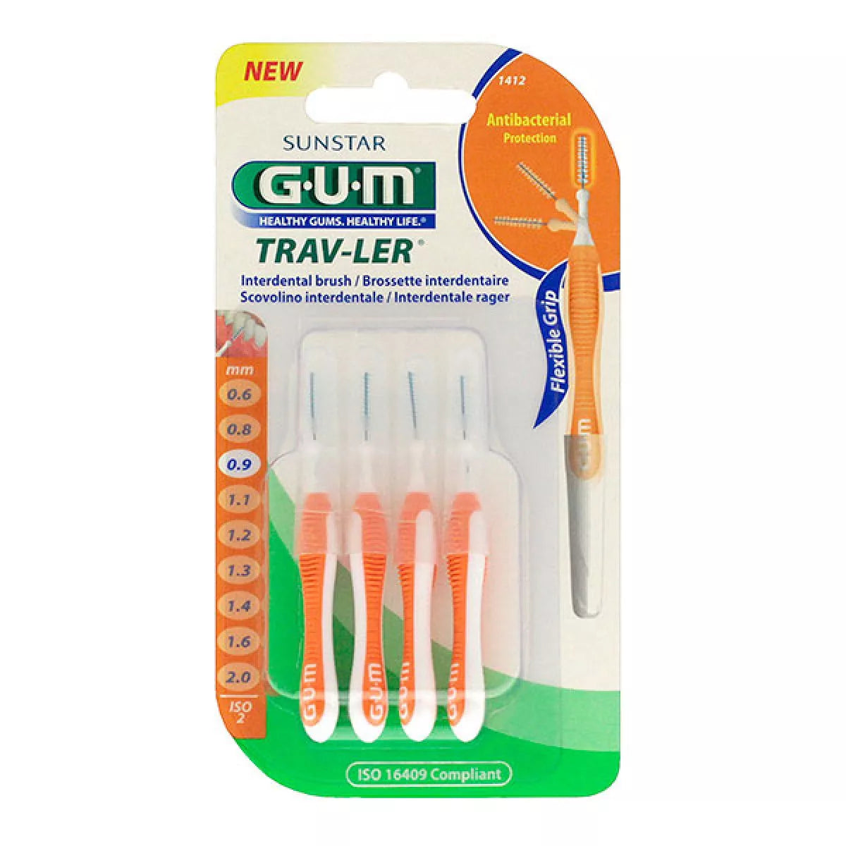 GUM Trav-Ler 4 Brossettes Interdentaires – Taille : 1412 : 0,9 mm