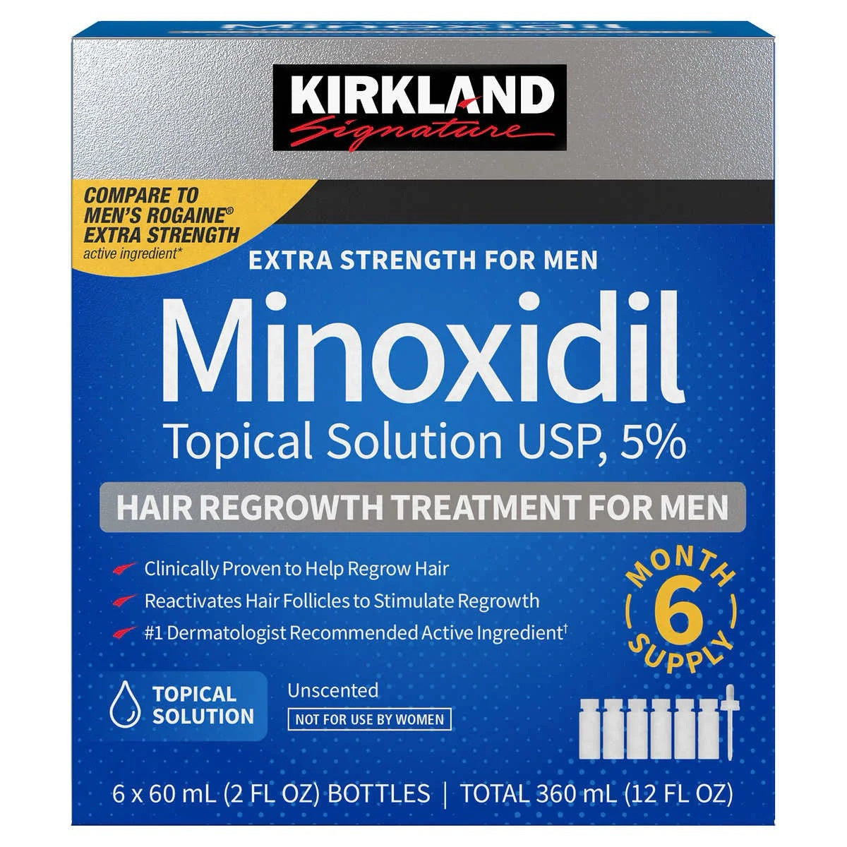 MINOXIDIL Kirkland Signature 5% – 6*60ml – Traitement de 6 mois