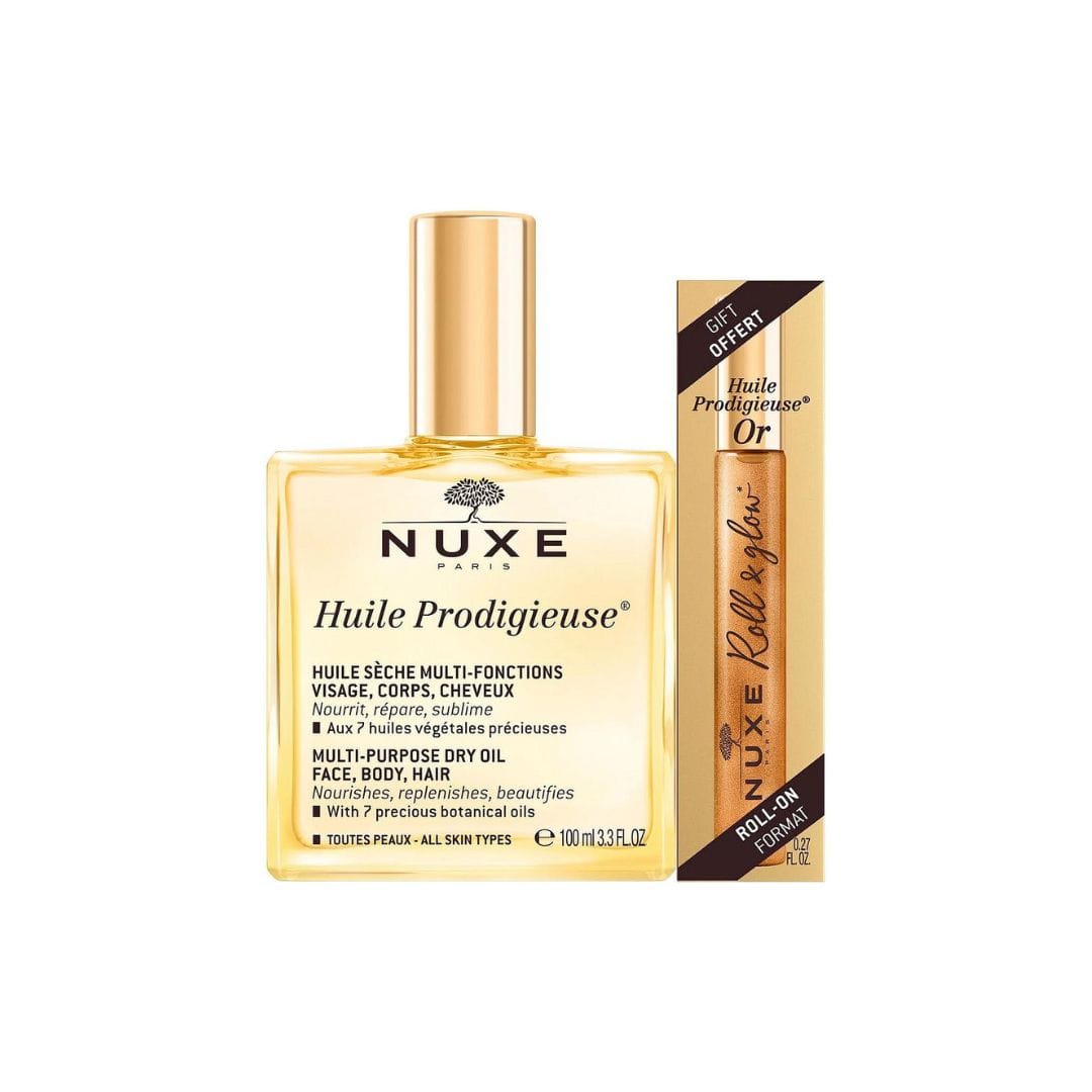 NUXE HUILE PRODIGIEUSE HUILE SÈCHE 100ML + HUILE PRODIGIEUSE OR ROLL-ON 8ML OFFERTE