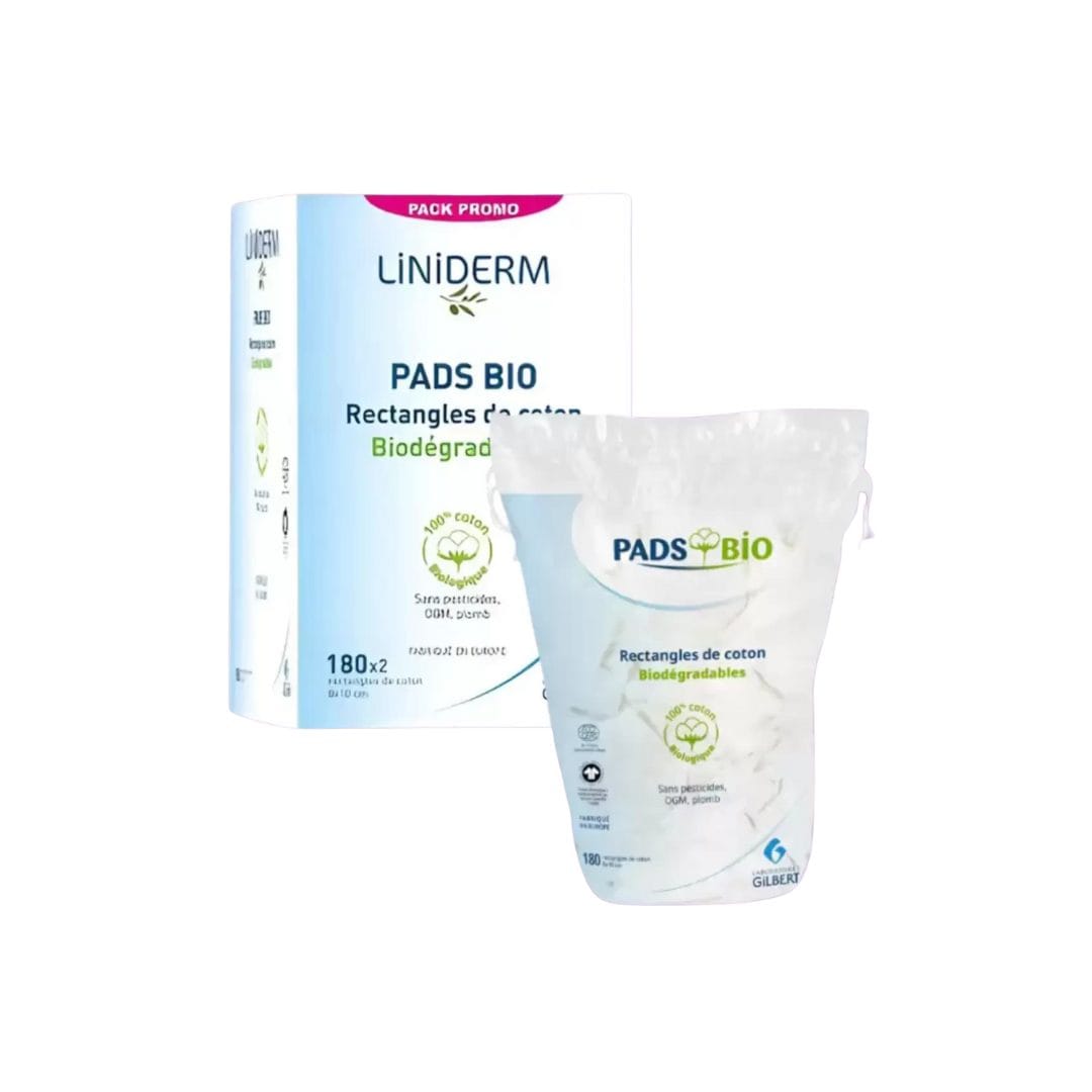 Gilbert Liniderm Pads Bio – 2 x 180 Rectangles de Coton Biodégradables