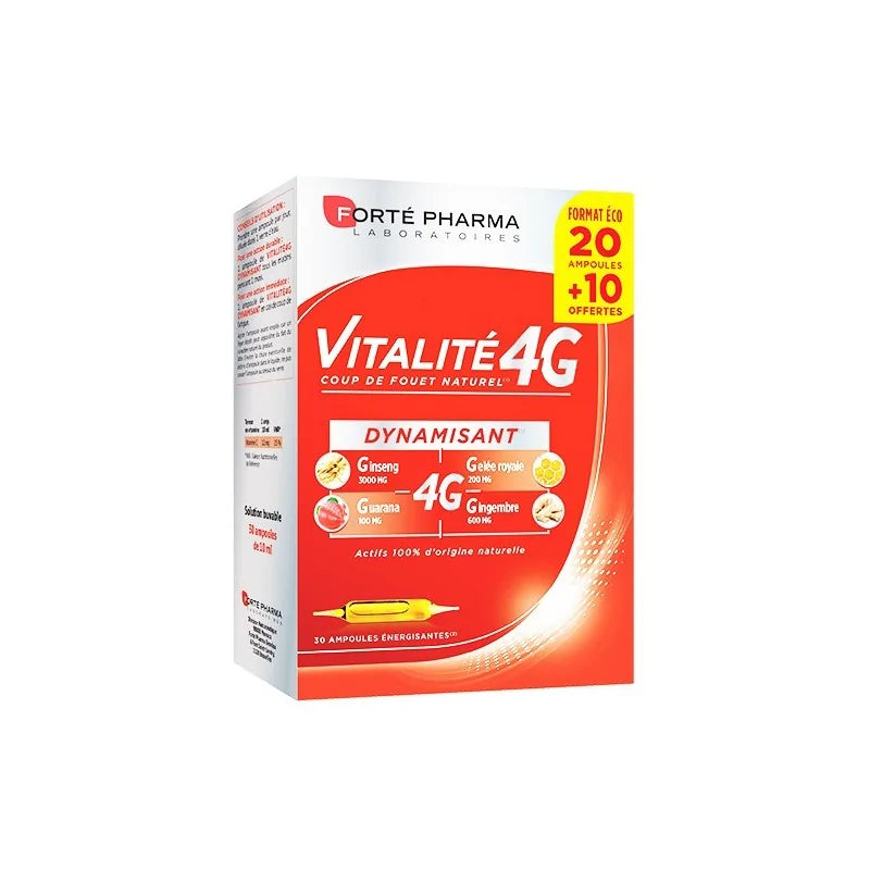 FORTE PHARMA VITALITÉ 4 G DYNAMISANT 30 AMPOULES FORMAT ÉCO (20+10 OFFERTES)