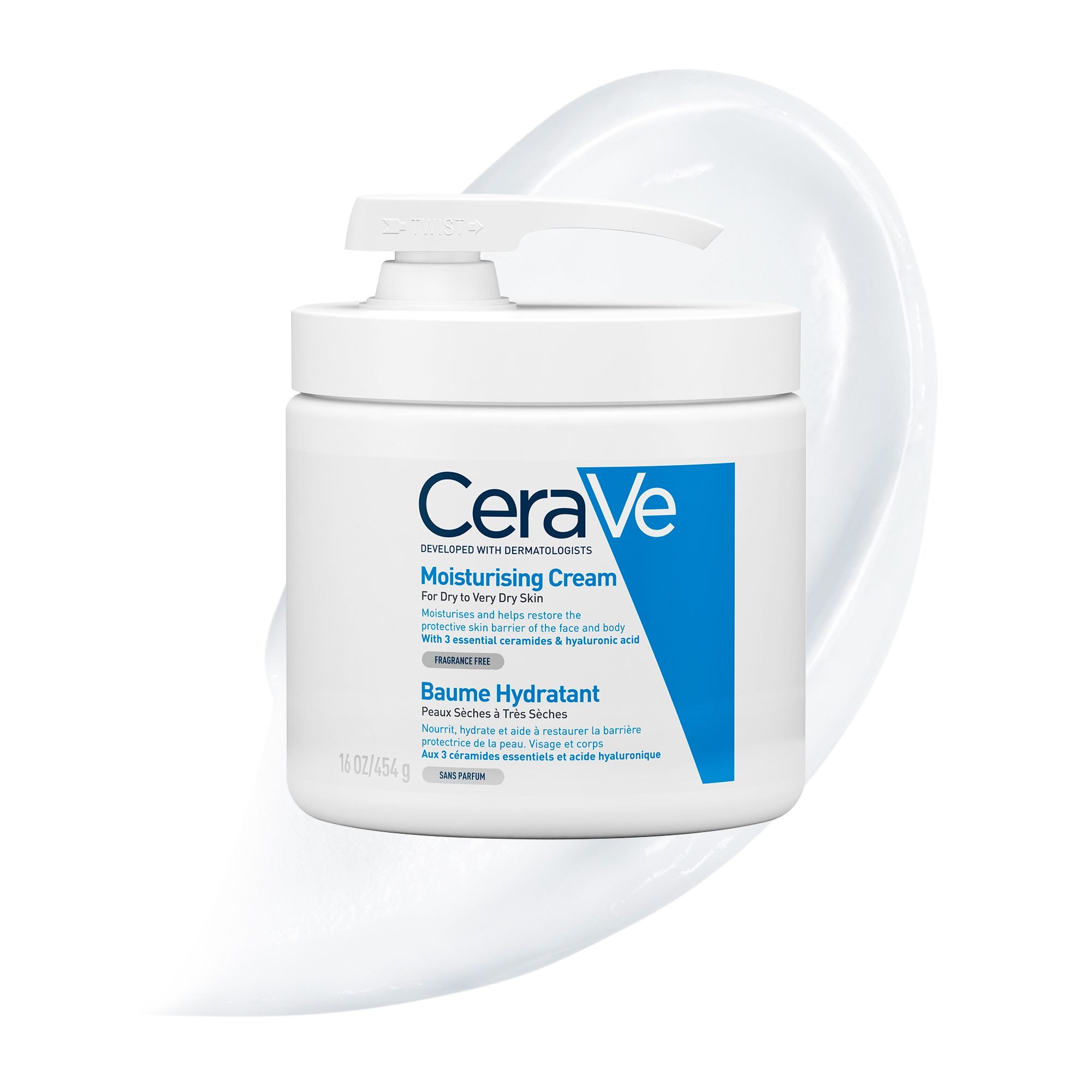 CERAVE BAUME HYDRATANT AVEC POMPE PEAU SÈCHE À TRÈS SÈCHE 454G