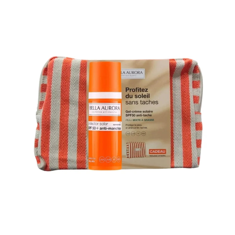OFFRE BELLA AURORA GEL-CRÈME SOLAIRE ANTI-TACHES SPF50 PEAU MIXTE À GRASSE 50ML + TROUSSE COTON RAYÉE OFFERTE