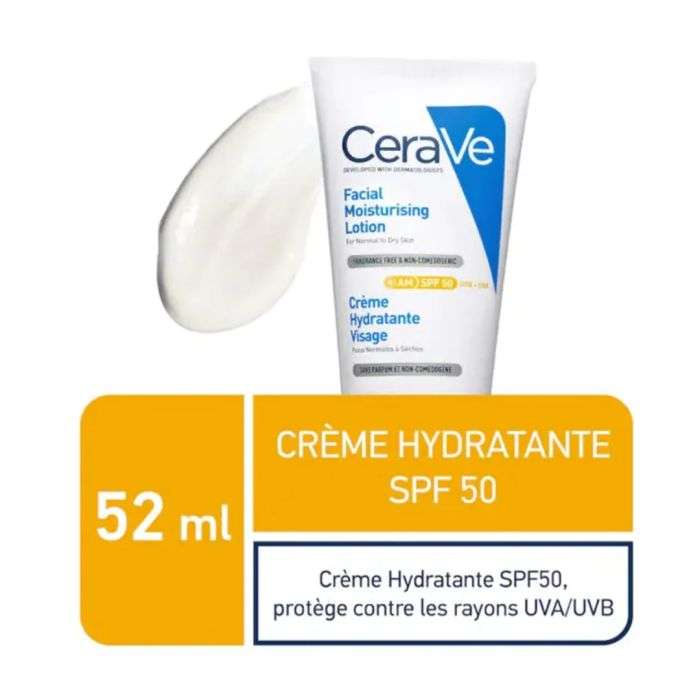 CERAVE CREME HYDRATANTE VISAGE PEAUX NORMALES A SECHES SPF50 52ML