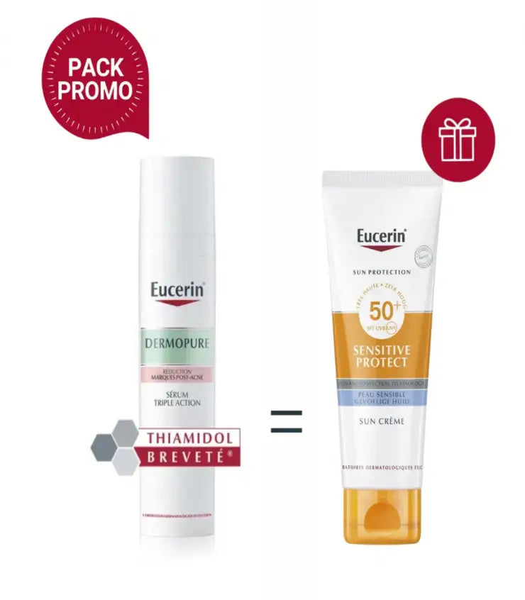 OFFRE EUCERIN PACK ANTI-ACNE Dermopure Sérum Triple Action 40ml + Sensitive Protect SPF50+ 50ml