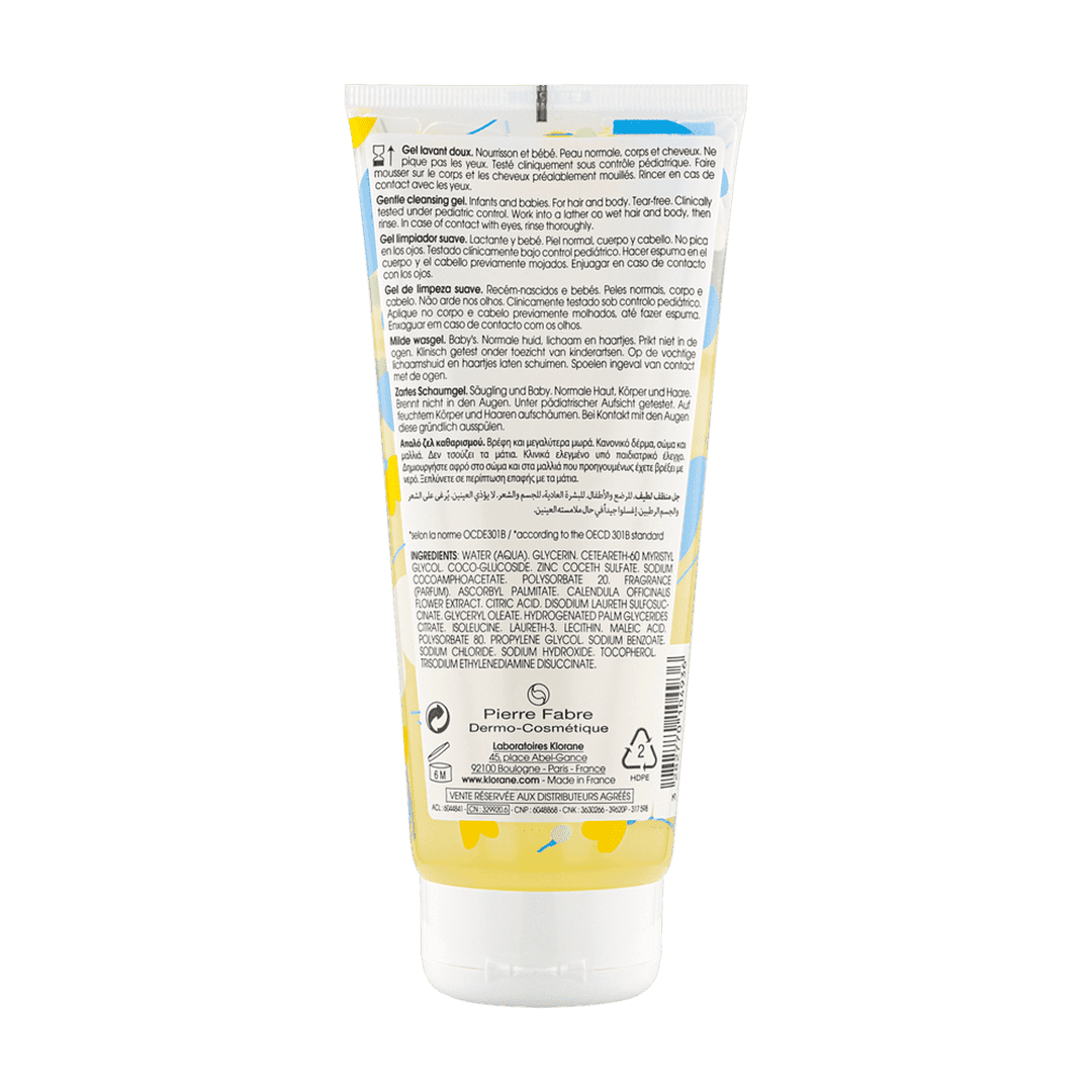 Klorane – Gel lavant doux au Calendula apaisant – Bébé – Corps et cheveux – Peau normale