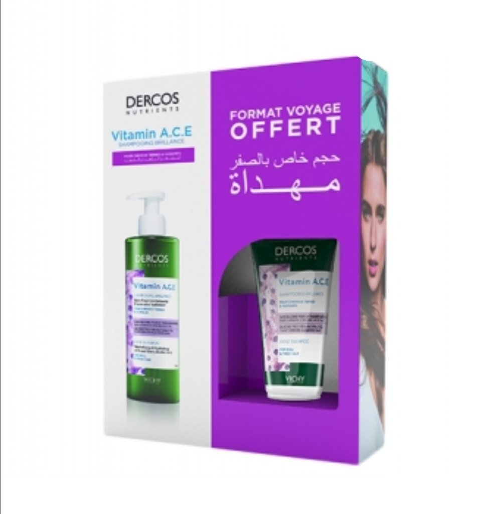 OFFRE VICHY DERCOS NUTRIENTS SHAMPOOING VITAMIN A.C.E 250ML + APRES SHAMPOING VITAMINE A.C.E 50ML OFFERT
